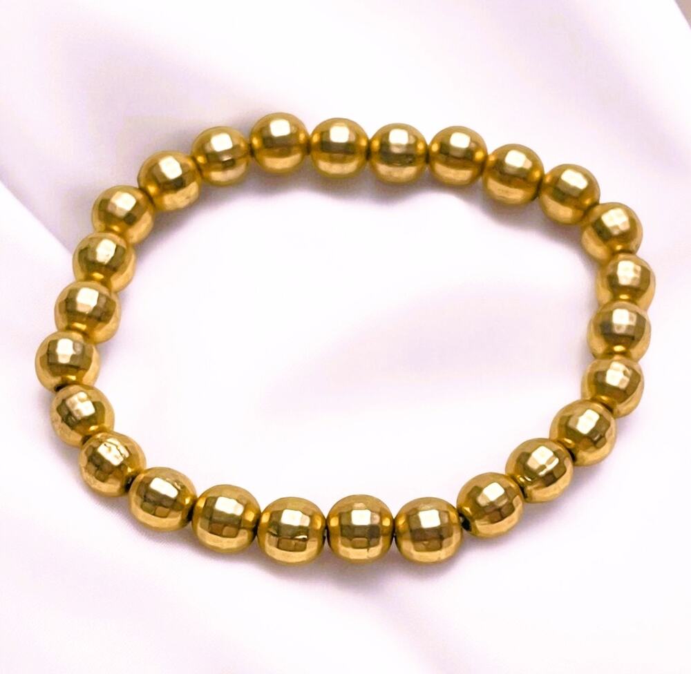 Vintage Gold Tone Textured Ball Beaded Stretch Bracelet-NWOT